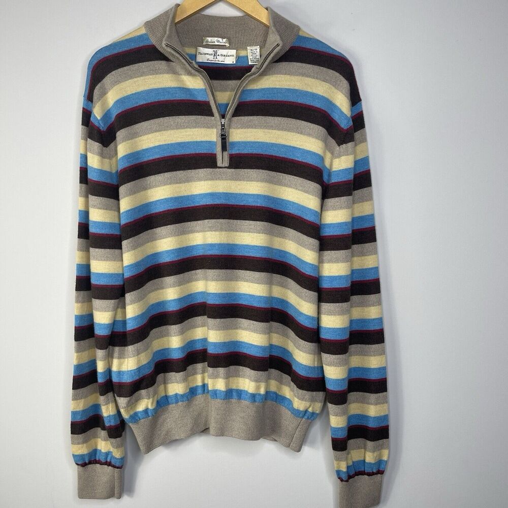Fairway & Greene Sweater Men's XL 1/4 Zip Italian Merino Wool Golf Stripped